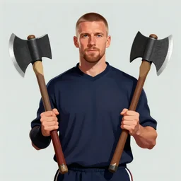 character portrait of Ryan Giggs dual wielding great axes, digital art, 4k