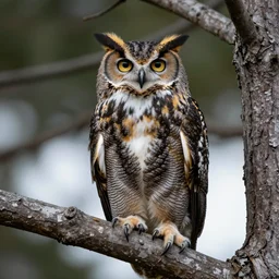 hyperrealist nature photograph of a great horned owl in a tree, high contrast wood engraving, kentaro miura manga style, shocking detail trending on artstation 8 k