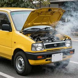 yellow japanese kei daihatsu hijet burnout with tire smoke