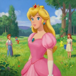 a beautiful scenic painting of a beautiful young woman that looks like princess peach by artgerm and wlop and wes anderson and spike jonze