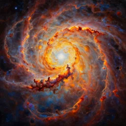an abstract oil painting of an unbelievably beautiful space nebula; all swirling light and fire; hyper-detailed; an extraordinary masterpiece!!!; flawless; trending on artstation