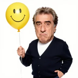 cartoon caricature of scowling robert deniro holding a smiley face balloon by bill ward and hirschfeld