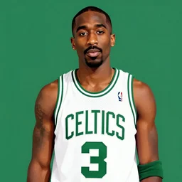 portrait of tupac shakur, boston celtics jersey numbered 3 4, green, white, cartoon digital art, trending on artstation