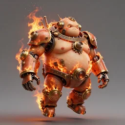 a floating steampunk chubby robot burning in flamesaround its whole body, steampunk, high fantasy, highly detailed, sharp focus, high fantasy, by rossdraws