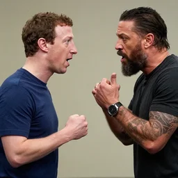 Two subjects: Mark Zuckerberg and Tom Hardy having a heated argument