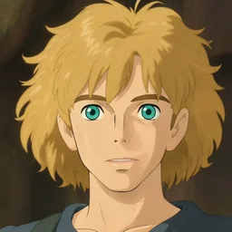 young man with medium - length, curly, golden hair, aquamarine eyes, natural lighting, path traced, highly detailed, high quality, cartoon, digital painting, by don bluth and ross tran and studio ghibli and alphonse mucha