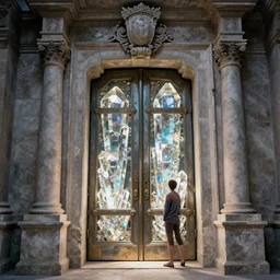 the ancieny stone door with massive glowing crystals, art by donato giancola and greg rutkowski