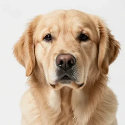 extreme close-up of a golden retriever, studio lighting