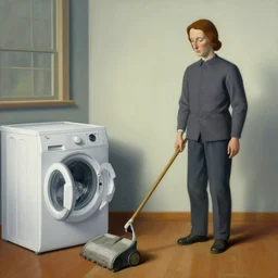mowing the laundry, surreal painting by magritte