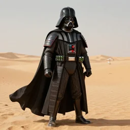 hyper - detailed cinematic 3 d render of a darth vader samurai in the empty desert of tatooine