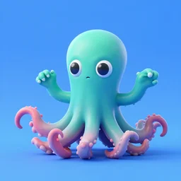 a clean 3 d render of a cute cthulhu monster by ralph steadman moving it's tentacles against a blue background