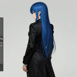 the backside of a long blue - haired girl in a tailcoat, noir, screenshot, sharp focus, intricate, illustration, cell shaded, digital painting, highly detailed, matte, art by ilya kuvshinov, wlop, greg rutkowski, studio quality, james jean, akihiko yoshida
