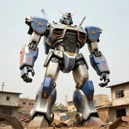 giant mecha ROBOT of AJEGUNLE SLUMS of Lagos, writing on robot,