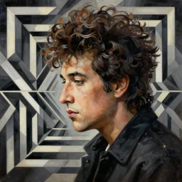 profile painting of bob dylan by beksinski, mc escher tesselation, artstation