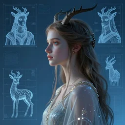 portrait of beautiful gazellefolk princess, in the style of Greg Broadmore and Arthur Rackham,trending on artstation, light lighting side view,digital art,surrealism ,macro,blueprint ,vaporwave ,