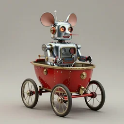 adventurer ( ( ( ( ( 1 9 5 0 s retro future robot mouse wagon cart robot. muted colors. ) ) ) ) ) by jean baptiste monge!!!!!!!!!!!!!!!!!!!!!!!!! chrome red