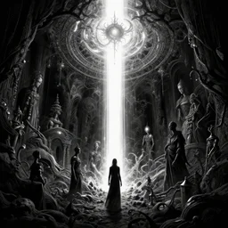 the end of humanity, radiant light, detailed and intricate environment, digital art, trending on art station kvlt by peder balke by peder balke by guido crepax by norman bluhm mystic high contrast monochromatic noir