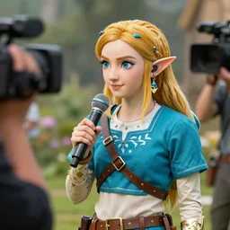 zelda holding a microphone and a camera, in breath of the wild