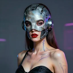 portrait of sexy beautiful woman, head made of mech mask rendered in unreal engine, cyberpunk, rave by andy warchol, scifi nanowires on skin, painted by andrew wyeth | angus mckie | anton fadeev