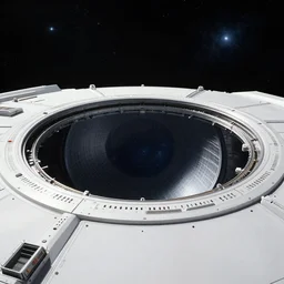 intergalactic stargate portal in a space station with a view of a star in the background by yves klein
