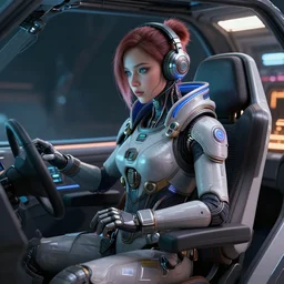 cyberpunk space pilot wired into her cockpit, artstation render 0.0000001