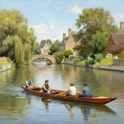 a vibrant painting of punting boats in cambridge by william turner, detailed, art, 1 8 2 4, british museum, colorful, beautiful