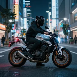 cyberpunk motorcycle on the future streets of tokyo