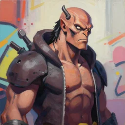 greg manchess portrait painting of hellboy as overwatch character, medium shot, asymmetrical, profile picture, organic painting, sunny day, matte painting, bold shapes, hard edges, street art, trending on artstation, by huang guangjian and gil elvgren and sachin teng