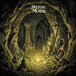Masterfully drawn mspaint art piece of middle-earth's 'Mines of Moria' by James Gurney. View from underground within ancient dwarven mining equipment and architecture. Amazing beautiful incredible wow awe-inspiring fantastic masterpiece gorgeous fascinating glorious great.