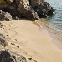 quixel render of a sandy beach, detailed sand and rock textures, realistic water, lumen lightmap, 3 d rendered environment