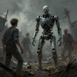 concept art by jama jurabaev, cinematic shot, trending on artstation, high quality, brush stroke, enviroment with zombies cyborg