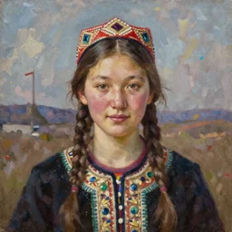 portrait of a young yakuts woman ( 3 5 ) from yakutia, sakha republic, russia in 2 0 2 1, an oil painting by ross tran and thomas kincade