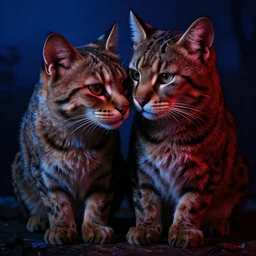 ocelots in love, in the style of gottfried helnwein, high contrast chiaroscuro intricate composition, blue light by caravaggio, insanely quality, highly detailed, masterpiece, red light, artstation