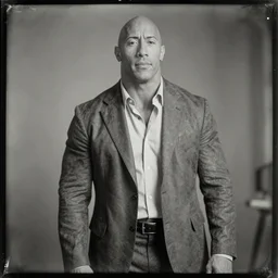 A daguerreotype photograph of Dwayne The Rock Johnson vintage photo black and white