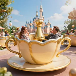 photo of a magical golden teacup ride at disneyland, marc simonetti, greg rutkowski, ferdinand knab, hyperdetailed, photorealistic, 8 k resolution, trending on artstation, surrealism, fantasy
