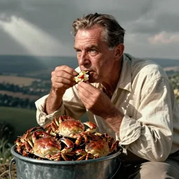 Orson Welles eating crabs out of a bucket