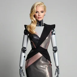 photograph by annie leibovitz of robotic blonde female wearing designer clothes
