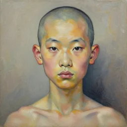 bald chinese boy, expressionism painting art