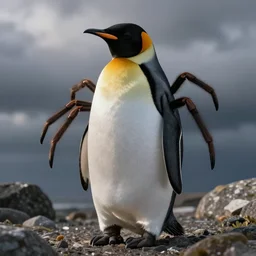 a spider penguin hybrid, a spider crossed with a penguin