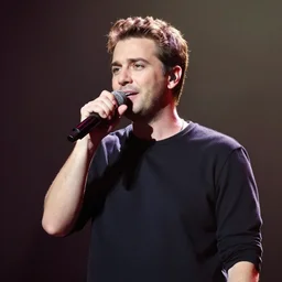 portrait of noa kirel singing, stage lighting, microphone
