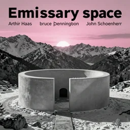 emissary space by arthur haas and bruce pennington and john schoenherr, photo realism, cinematic matte painting, james turrell building in the mountains with falling snow, monochrome color palate, pink sunset,