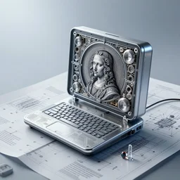 ornately annotated blueprint schematics for a computer, created by da vinci, ultrafine, hyperrealistic, intricate, sharp focus, smooth, unreal engine, dramatic lighting, ethereal, 8 k