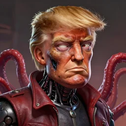 asthetics! pretty! cell shaded  scary head portrait of cyborg donald trump and  red tentacle as Borderlands 3 concept art, llustration, postapocalyptic grunge, concept art by  Eric Barnett, highly detailed, sharp focus,alien,Trending on Artstation, HQ, deviantart, art by Eric Barnett