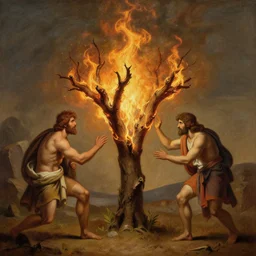 illustration of the burning bush, realistic painting, classical painting, high definition, digital art, matte painting, very detailed, realistic