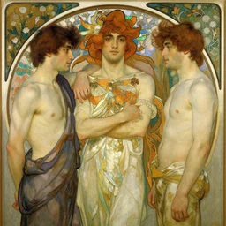 2 attractive male, painting by gaston bussiere, craig mullins, greg rutkowski, alphonse mucha