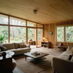 midcentury house in space, interior