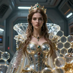 portrait of a women queen in midst of transparent clear see - through honeycombs. spaceship environment, dramatic lighting, ultra realistic, highly detailed, concept art, photorealistic, octane render, 8 k, unreal engine. art by gustave dore, art by boris vallejo, art by julie bell, art by christopher marley, art by artgerm