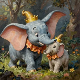 a detailed painting titled dumbo and his mom by gerald scarfe and ralph steadman