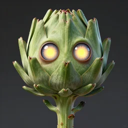 a humanoid figure plant goblin with large glowing eyes, highly detailed, digital art, sharp focus, trending on art station, artichoke, anime art style