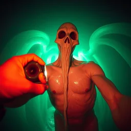 disposable camera, flash, pov, tall enigmatic figure, slime, veins, wet